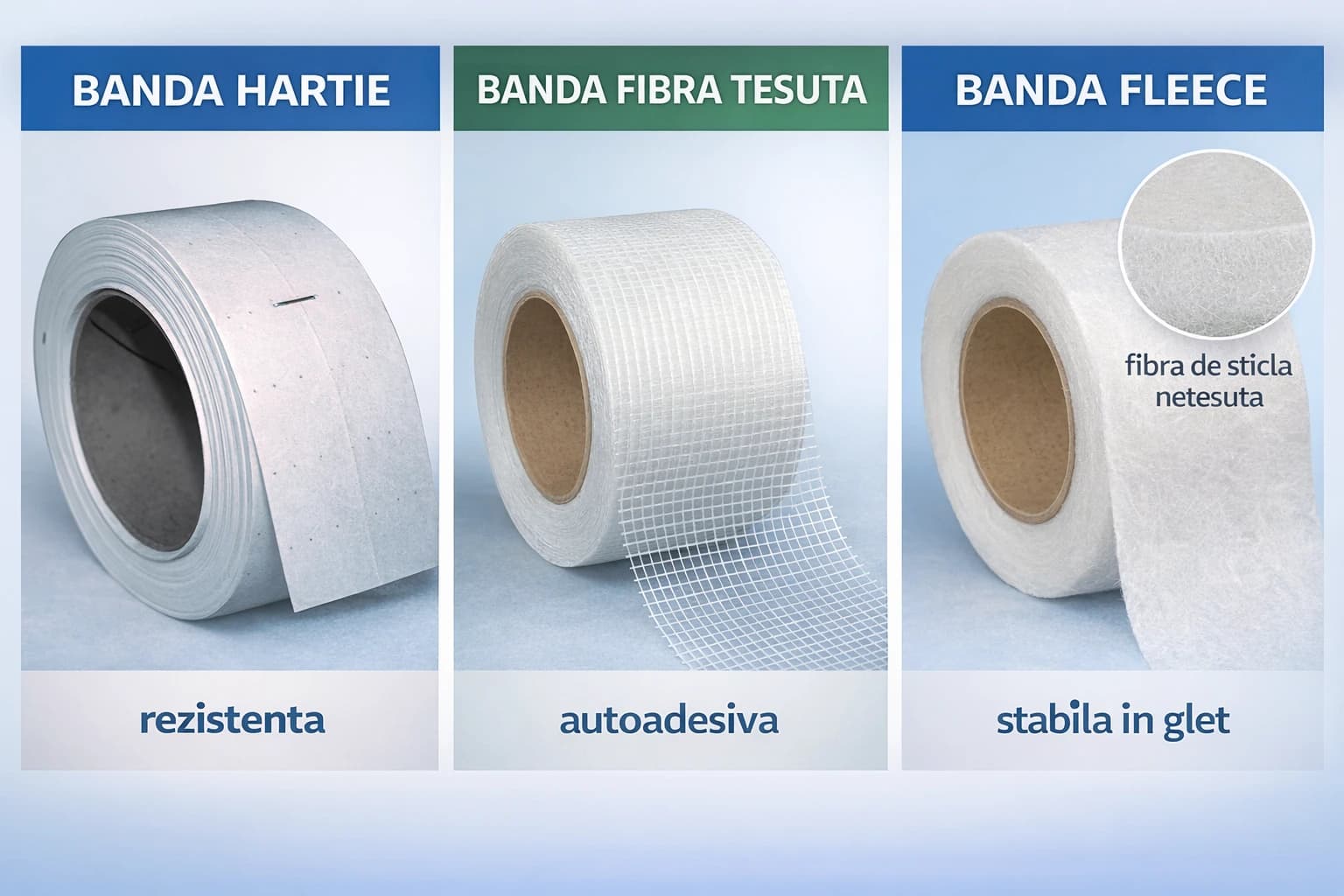 Banda de hartie, banda din fibra sau fleece pentru rigips? Care este diferenta